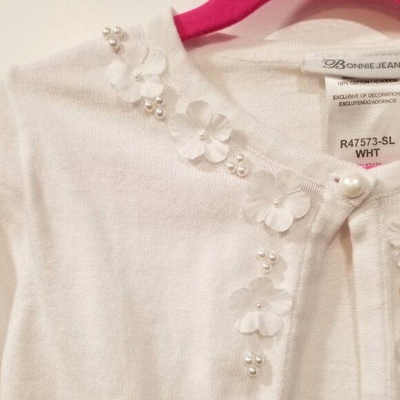 Girls' Bonnie Jean White Cropped Cardigan, Size M, EUC - Picture 4 of 10